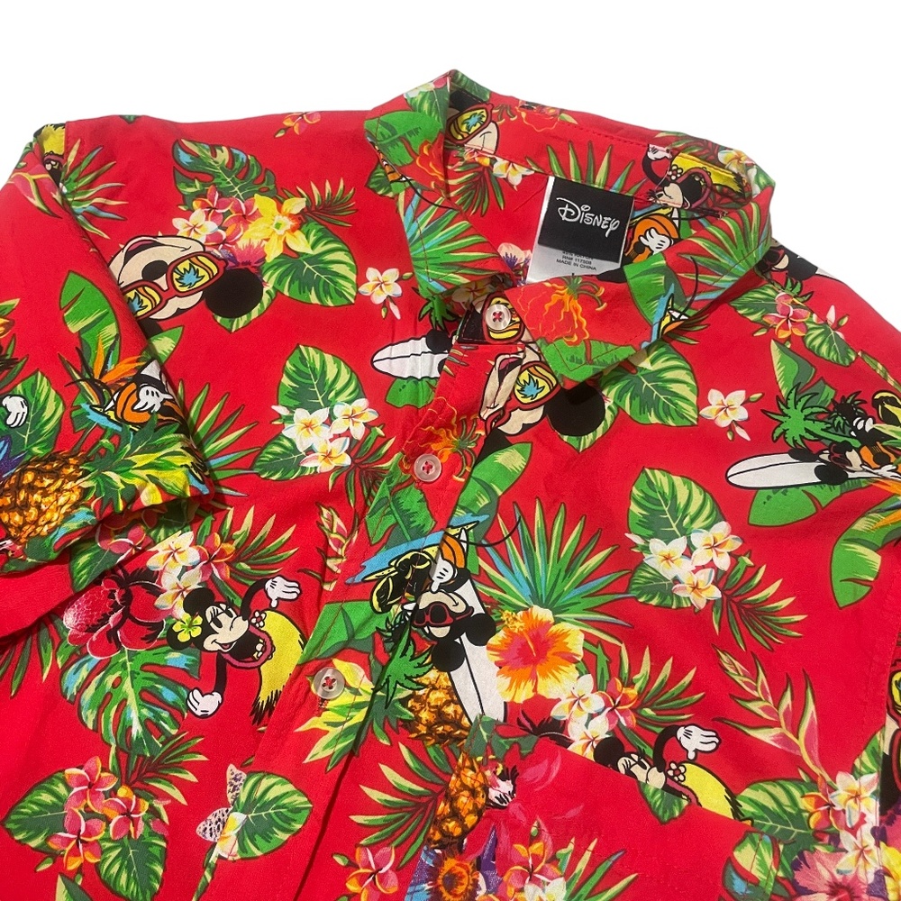 Disney Large Hawaiian Mickey Mouse Shirt Pockets Button Down